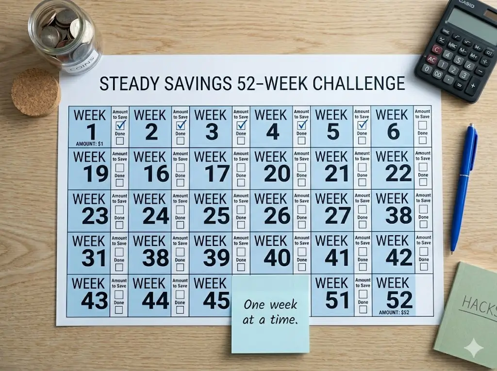 The Ultimate 52 Week Money Saving Challenge to Fund Your Side Hustle